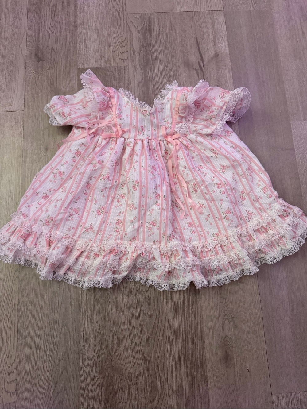 Vintage Pink Floral Lace Baby Dress